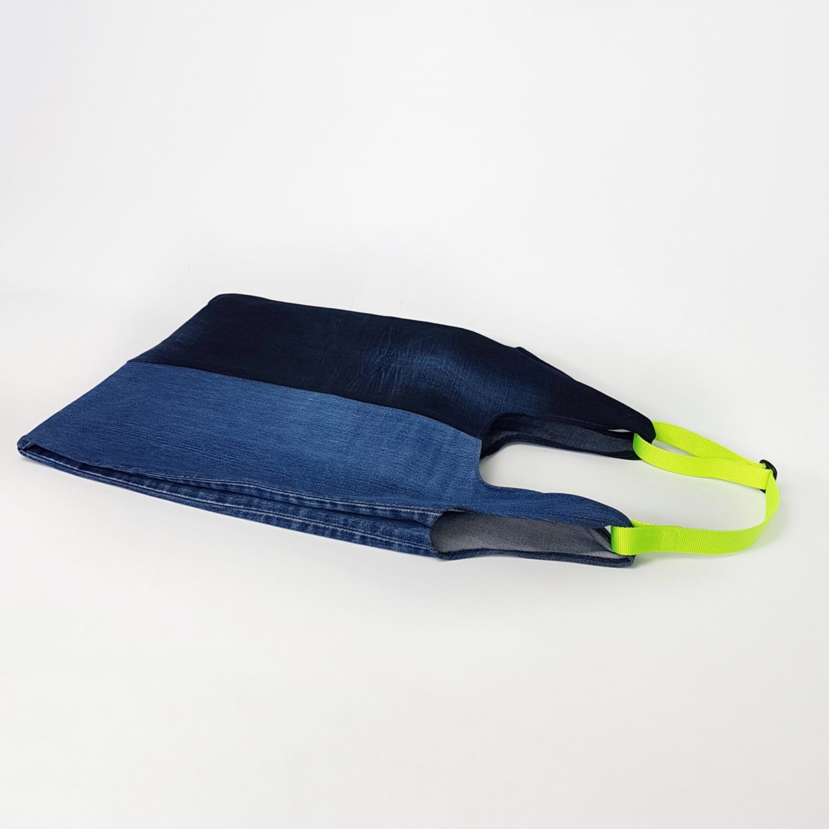 Shopper limone neon Denim Jeans Tasche Upcycling blau
