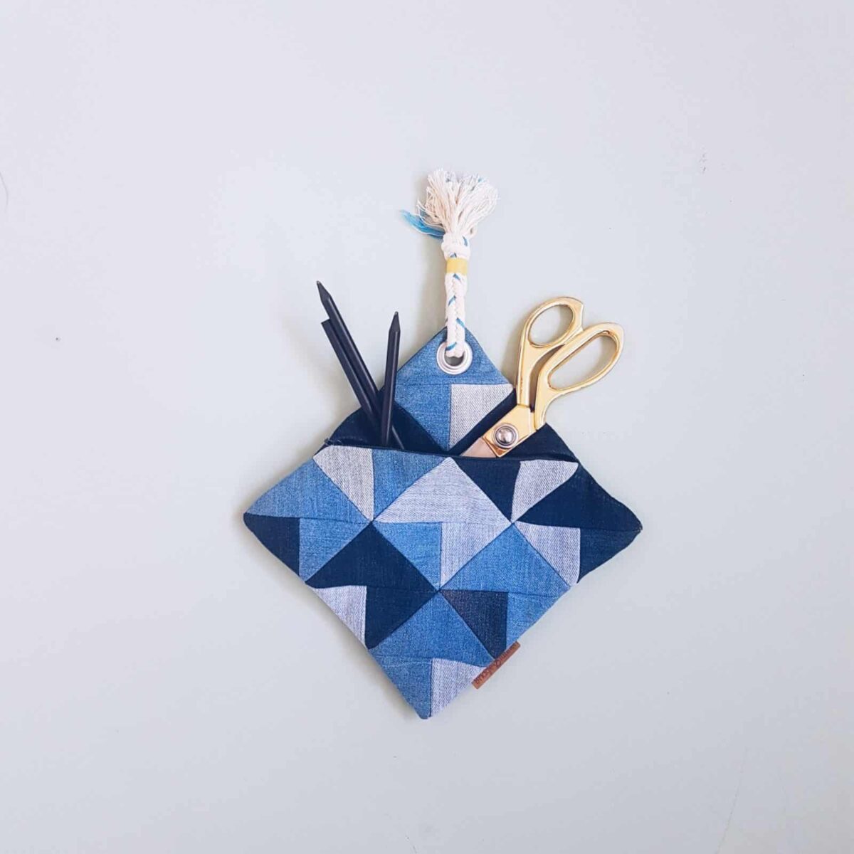 Kosmetiktasche triangle aus jeans Patchwork